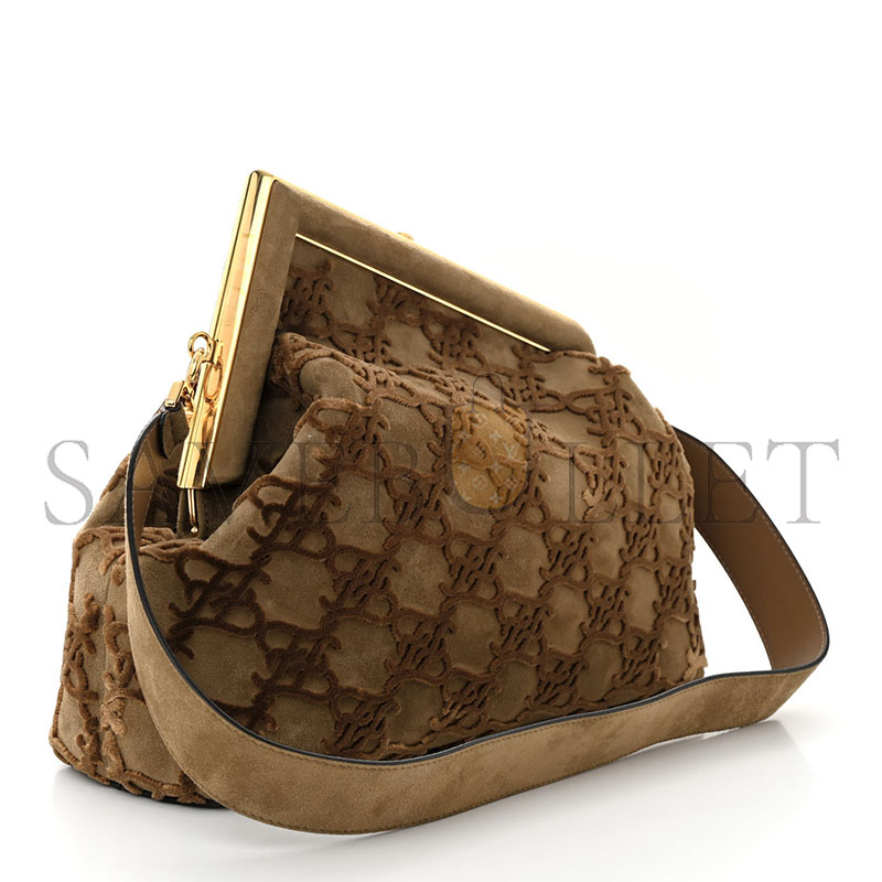 FENDI CAMOSCIO KARLIGRAPHY EMBROIDERED MEDIUM FIRST CAMEL (30*25*10cm) 